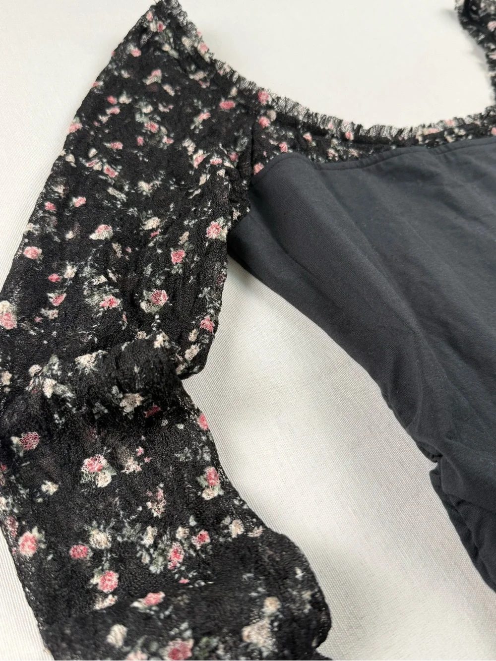Free People Black Lace-Sleeve Long Sleeve Tee